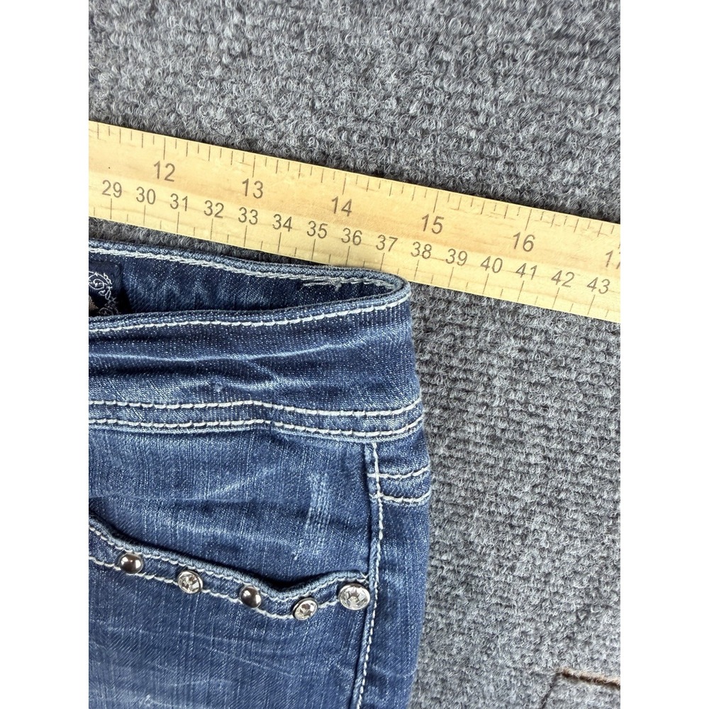 LA Idol USA Denim Mini Skirt Dark Wash Rhinestone Contrast Stitch Size M - Picture 8 of 10